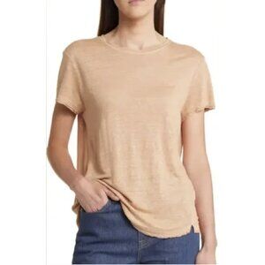 FRAME Easy True Linen Short Sleeve Slub Knit T-Shirt Light Peach Orange Casual